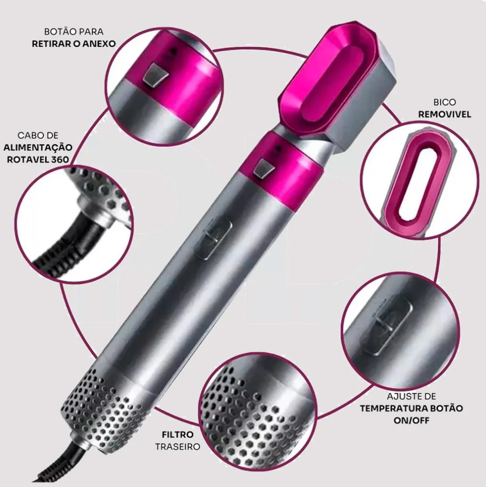 FRETE GRÁTIS - Escova Ellegance Deluxe Hair 5 em 1, Alisa, Seca, Modela, Faz Cachos e Anti-Frizz - BIVOLT (110v/220v)