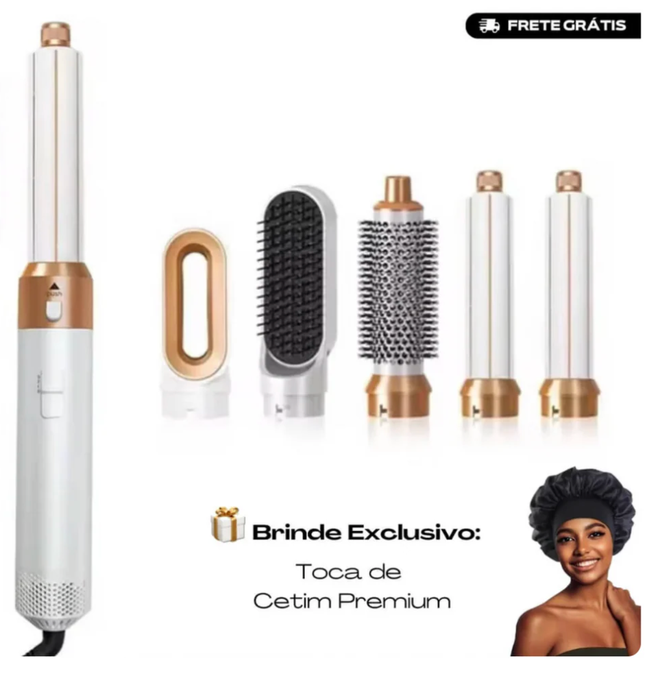 FRETE GRÁTIS - Escova Ellegance Deluxe Hair 5 em 1, Alisa, Seca, Modela, Faz Cachos e Anti-Frizz - BIVOLT (110v/220v)