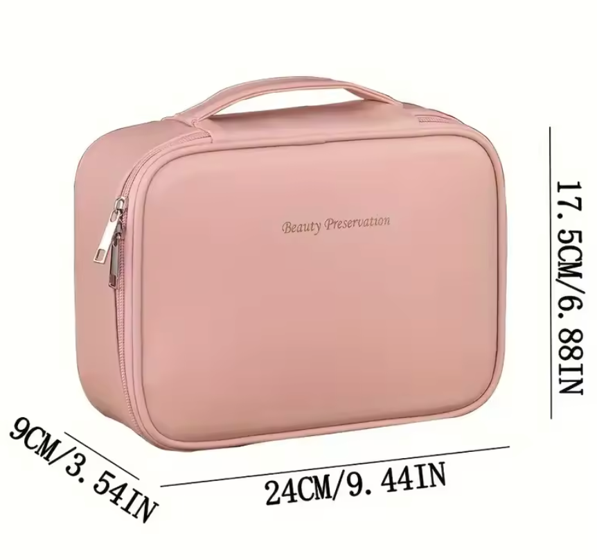Bolsa cosmética PU à prova d'água de grande capacidade com divisor, bolsa portátil para armazenamento de produtos de higiene pessoal para viagem, bolsa de viagem cosmética.